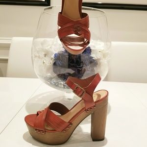 Faux leather and wood platform sandal